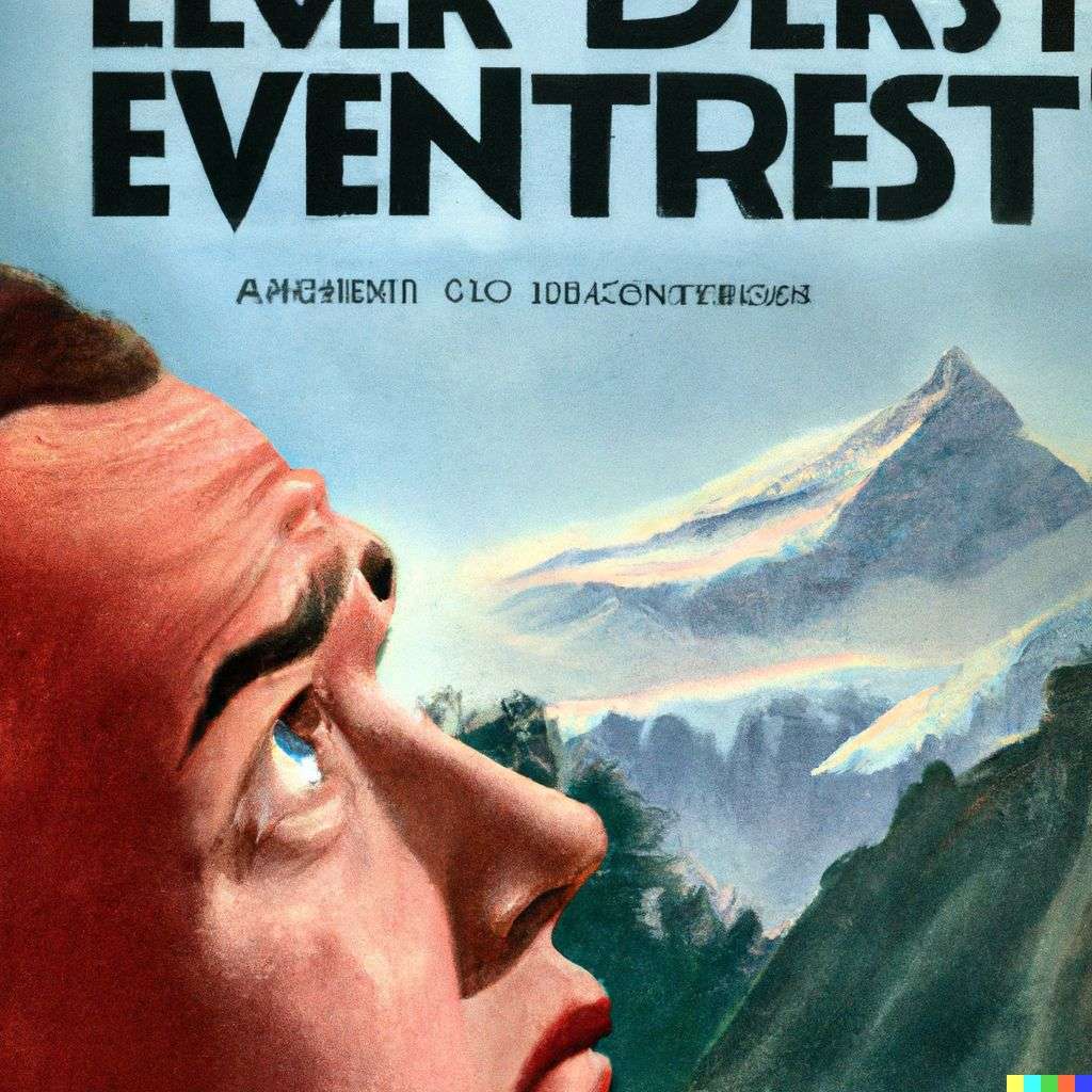 someone gazing at Mount Everest, movie poster from the '20s